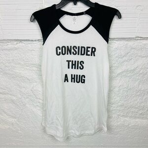 NWOT ALTERNATIVE black & white muscle sleeveless shirt CONSIDER THIS A HUG SZ M